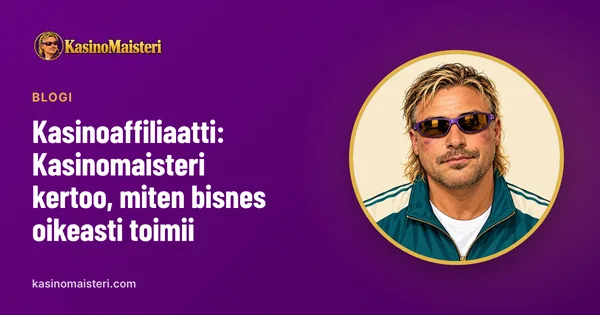 Blogi – Kasinoaffiliaatti: Kasinomaisteri kertoo, miten bisnes oikeasti toimii. Kuvassa Kasinomaisteri violeteissa urheilulaseissa.
